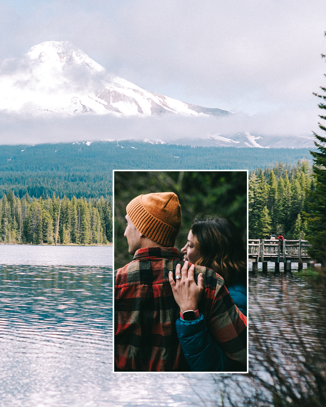 Surprise proposal at Trillium Lake with the view of Mt. Hood — photograph 10 of 10